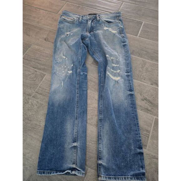 Men's Outpost Makers Original Straight Jeans Size 34x32 Medium Wash Distressed B - Picture 1 of 8